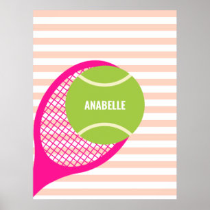 Poster Boule de tennis vert moderne Pink Nom