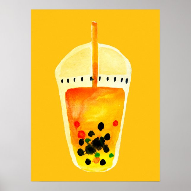 Poster Boule de thé boba aquarelle art (Devant)
