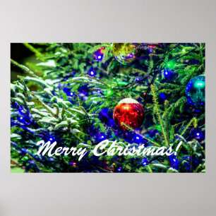 Poster Boule rouge arbre de Noël vert