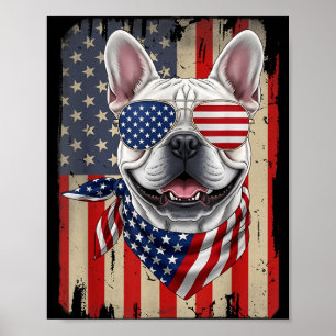 Poster Bouledogue français 4 juillet Drapeau américain US