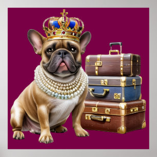Poster Bouledogue français avec valise et perles