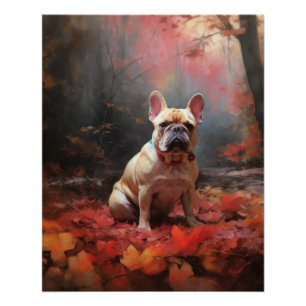 Poster Bouledogue français dans les feuilles d'automne qu