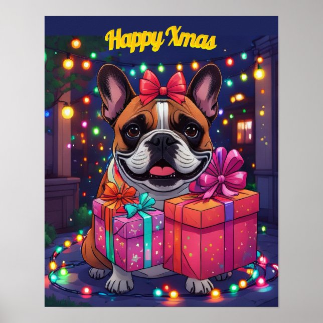 Poster Bouledogue français French Bulldog Noël (Devant)