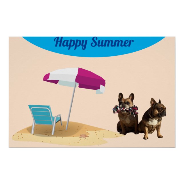 Poster Bouledogue français mer Vacances French Bulldog (Devant)