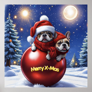 Poster Bouledogue français Noël French Bulldog