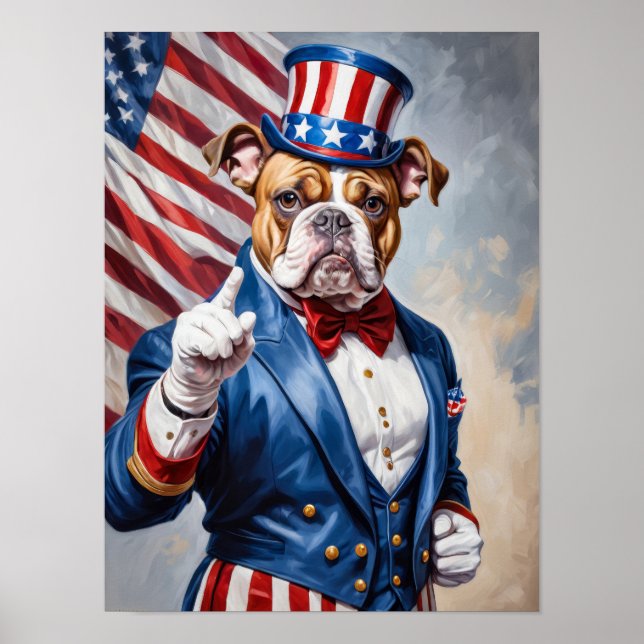 Poster Bouledogue patriotique en pose d'Oncle Sam (Devant)