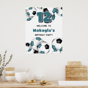 Poster Boules de football noir turquoises filles garçons