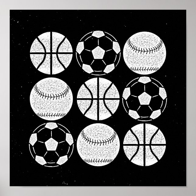 Poster Boules de sport tendance noir et blanc (Devant)