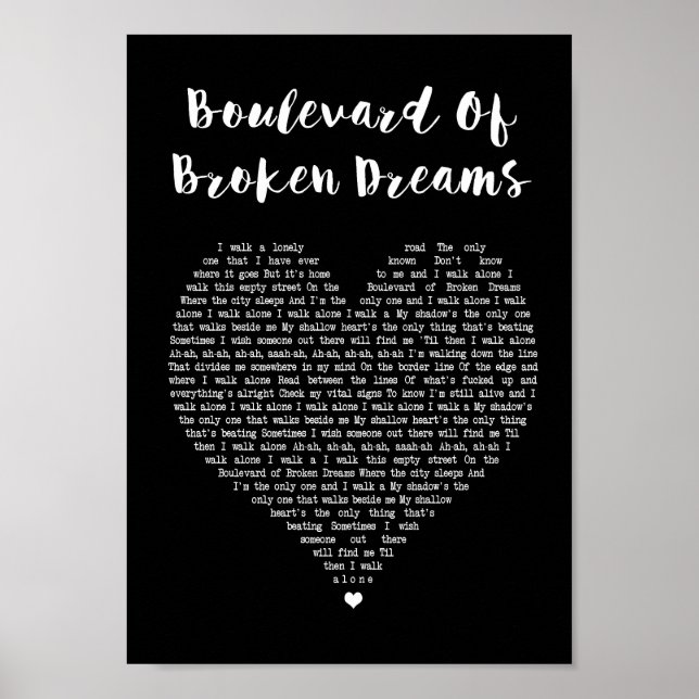 Poster Boulevard Of Broken Dreams Chanson De Coeur Noir L (Devant)