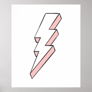 Poster Boulon de foudre rose et blanc avec arêtes arrondi