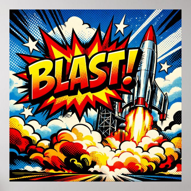 Poster BOUM ! Explosion de fusée d'art pop rétro (Devant)