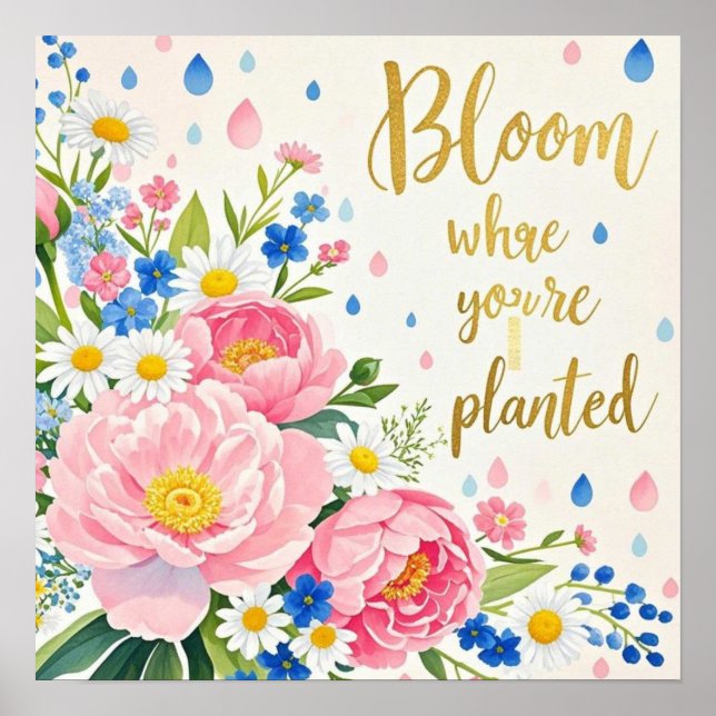 Poster Bouquet aquarelle vibrant de pivoines, marguerites (Devant)