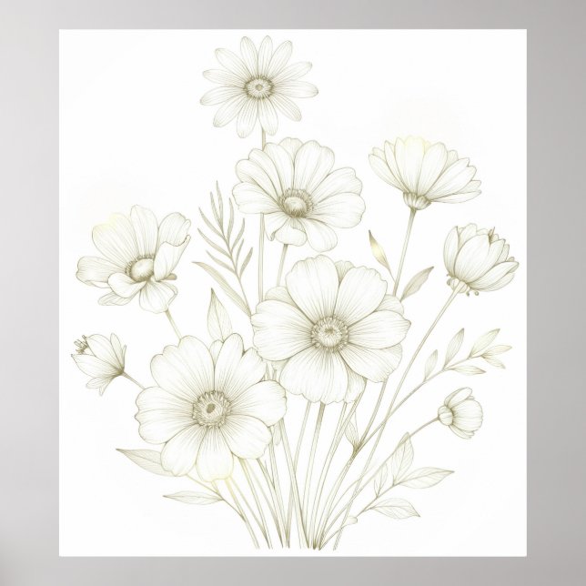 Poster Bouquet Cosmos Délicat Ligne d'Art Grâce (Devant)