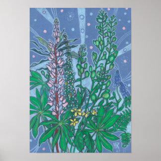 Poster Bouquet d'automne Bluebonnet Fleur sauvage Croquis