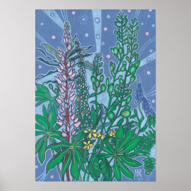 Poster Bouquet d'automne Bluebonnet Fleur sauvage Croquis (Devant)