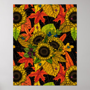 Poster Bouquet d'automne noir