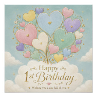 Poster Bouquet de ballons en forme de cœur pastel pour 1e