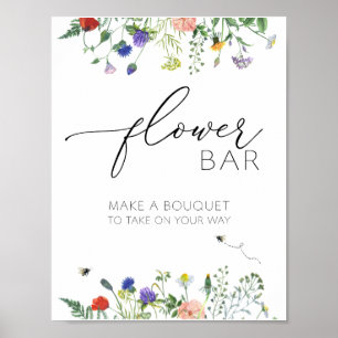 Poster Bouquet de champs fleurs sauvages et d'abeilles