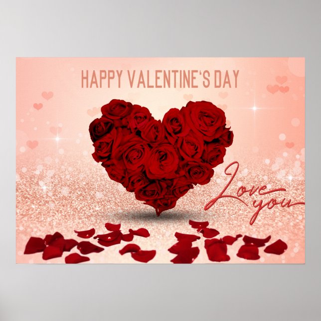 Poster Bouquet de coeur du Rose de la Saint-Valentin - Po (Devant)