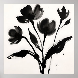 Poster Bouquet de fleurs à l'encre noire
