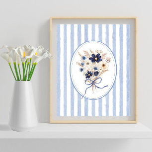 Poster Bouquet de fleurs bleu marine rayures florales