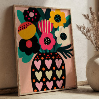 Poster Bouquet de fleurs colorées Art floral maximaliste