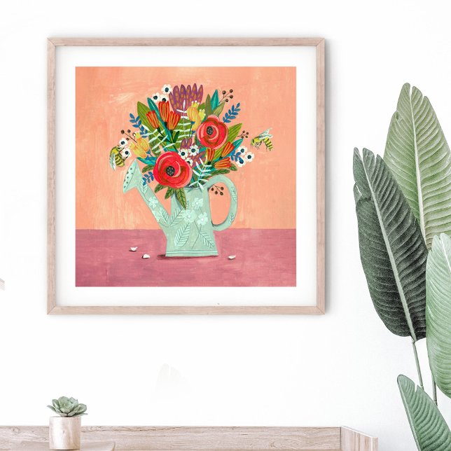 Poster Bouquet de fleurs dans arrosoir rose (Créateur téléchargé)