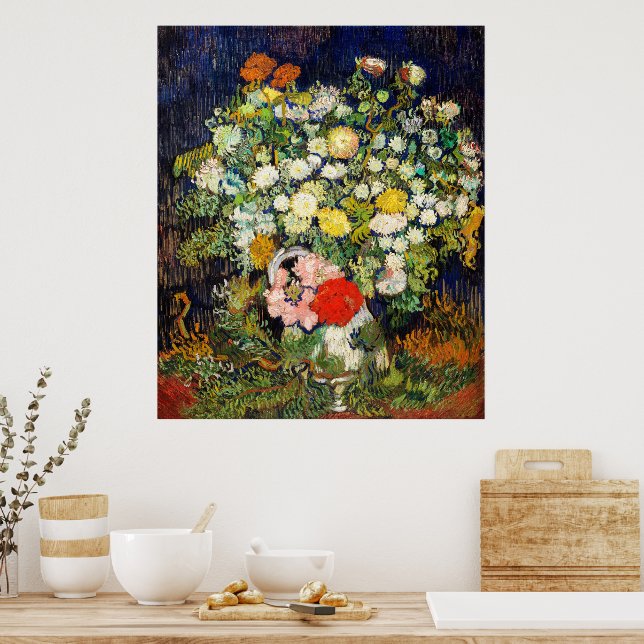 Poster Bouquet de fleurs dans un vase de Vincent Van Gogh (Cuisine)