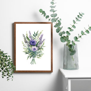 Poster Bouquet de fleurs de lavande violettes d'eucalyptu