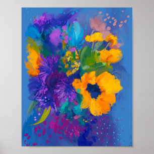 Poster Bouquet De Fleurs En Saison Bleue