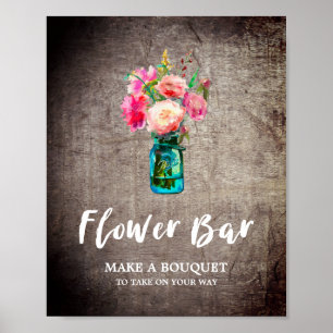 Poster Bouquet de fleurs et pot Mason rustique Bar à fleu