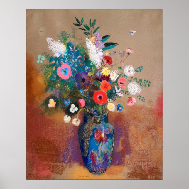 Poster Bouquet de fleurs par Odilon Redon (Devant)
