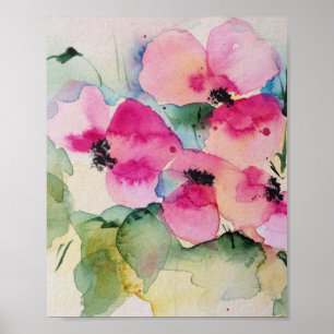 Poster Bouquet de fleurs roses aquarelles