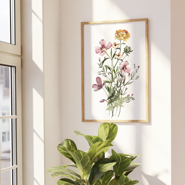 Poster Bouquet de fleurs sauvages à l'aquarelle #1 (In situ Beside the window)