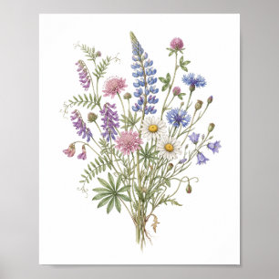 Poster "Bouquet de fleurs sauvages à l'aquarelle élégante