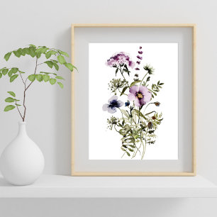Poster Bouquet de fleurs sauvages violettes aquarelle flo