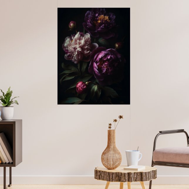Poster Bouquet de fleurs violettes romantiques foncées (Salon 3)