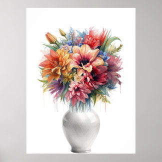 Poster Bouquet de lys vibrant en techniques mixtes dans u
