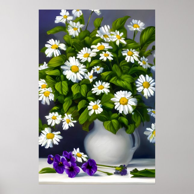 Poster Bouquet de marguerites dans un vase (Devant)