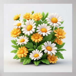 Poster Bouquet de marguerites lumineuses avec des fleurs 