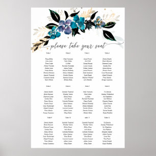 Poster Bouquet de Mariage Floral turquoise bleu