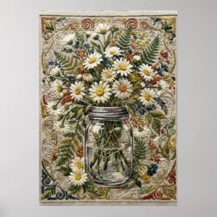 Poster Bouquet de pâquerettes et de fleurs sauvages dans