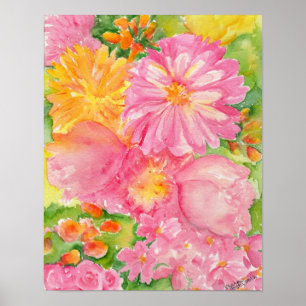 Poster Bouquet de pivoines jaune et rose