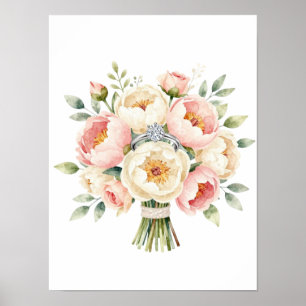 Poster Bouquet de pivoines romantique avec bague en diama
