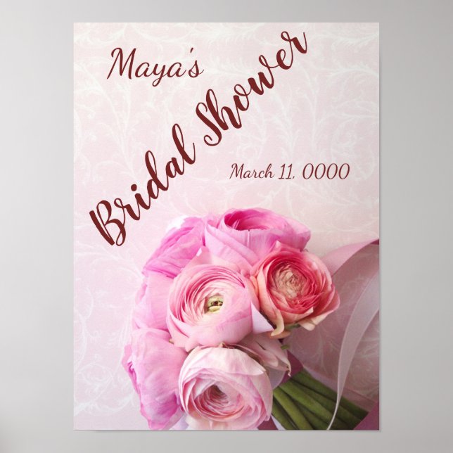 Poster Bouquet de ranunculus rose (Devant)