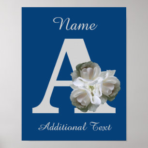 Poster Bouquet de roses blanches à monogramme A personnal