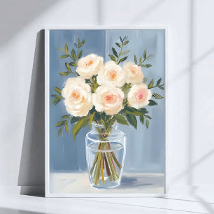 Poster Bouquet de roses blanches floral aquarelle élégant