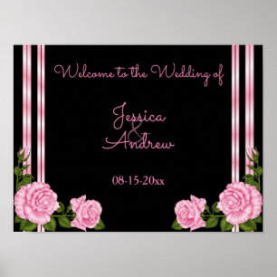Poster Bouquet de roses d'angle Chic Élégant de Bienvenue