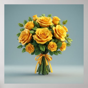 Poster Bouquet de roses jaunes vives