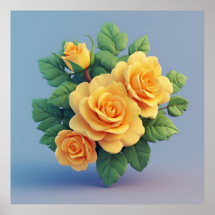 Poster Bouquet de roses jaunes vives